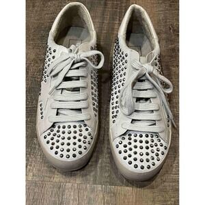 White Studded Star Sneakers Size 8 Silver Embellished Lace Up Casual Shoes